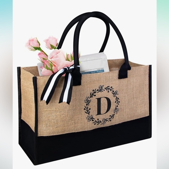 Handbags - NWT Monogrammed  "D" Gift ToteBag Personalized Initial Tote Bag,Jute/Canvas